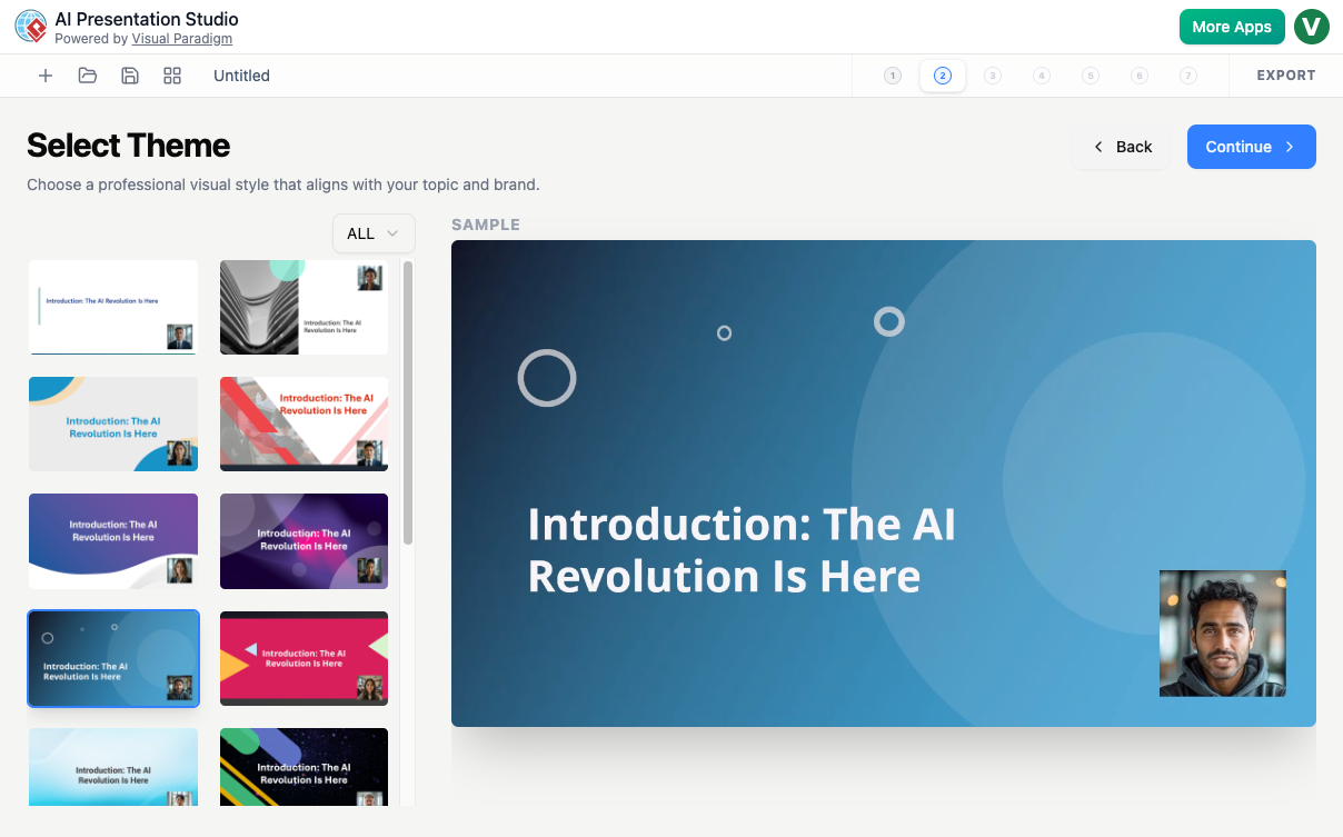 Applying visual presentation themes to the slide layout.