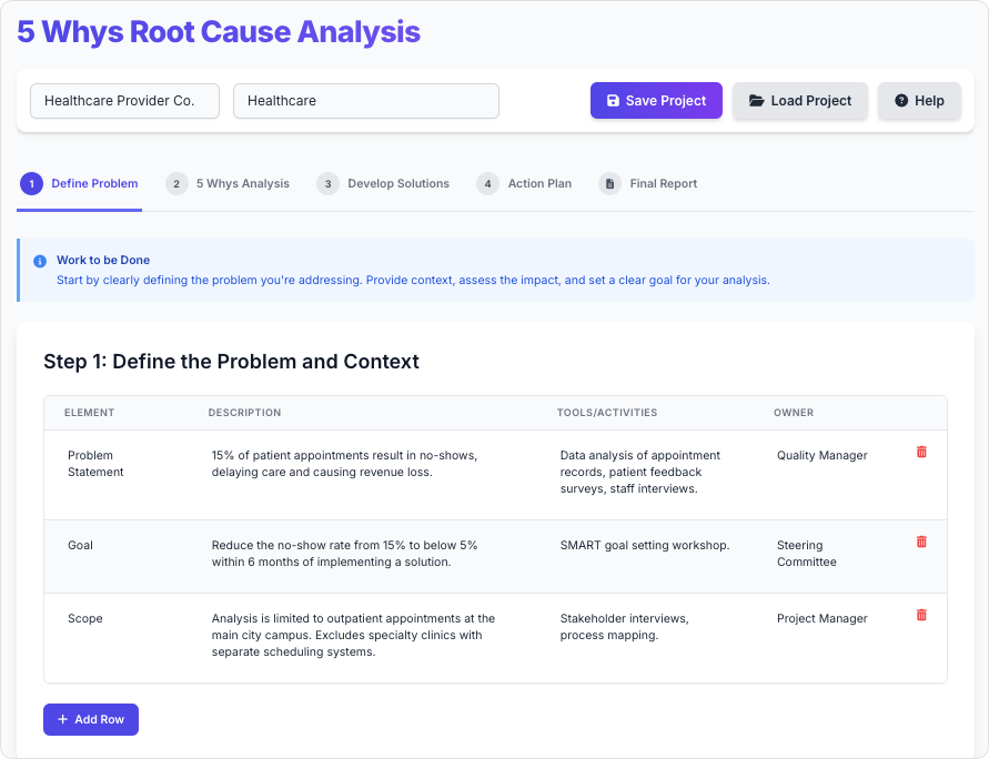 5 Whys Root Cause Analysis Tool