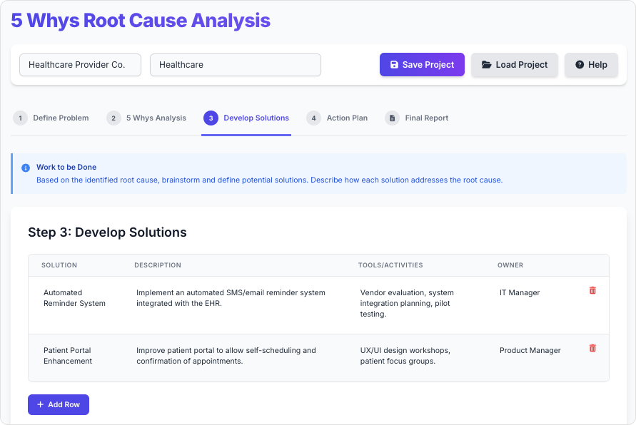 5 Whys Root Cause Analysis Tool