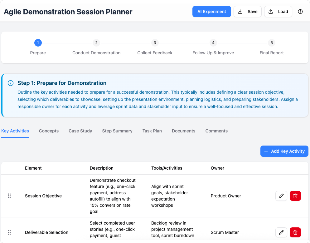 Agile Demonstration Session Planner