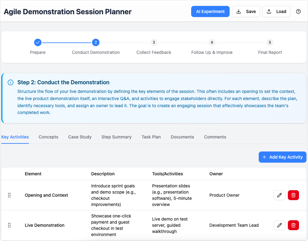 Agile Demonstration Session Planner