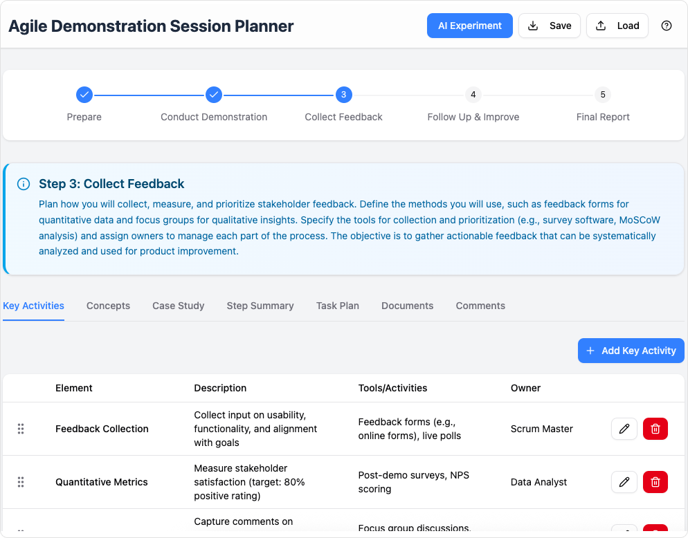 Agile Demonstration Session Planner