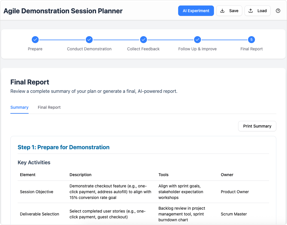 Agile Demonstration Session Planner