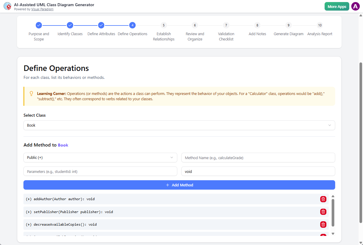 AI-Assisted UML Class Diagram Generator - Step 4: Define Operations