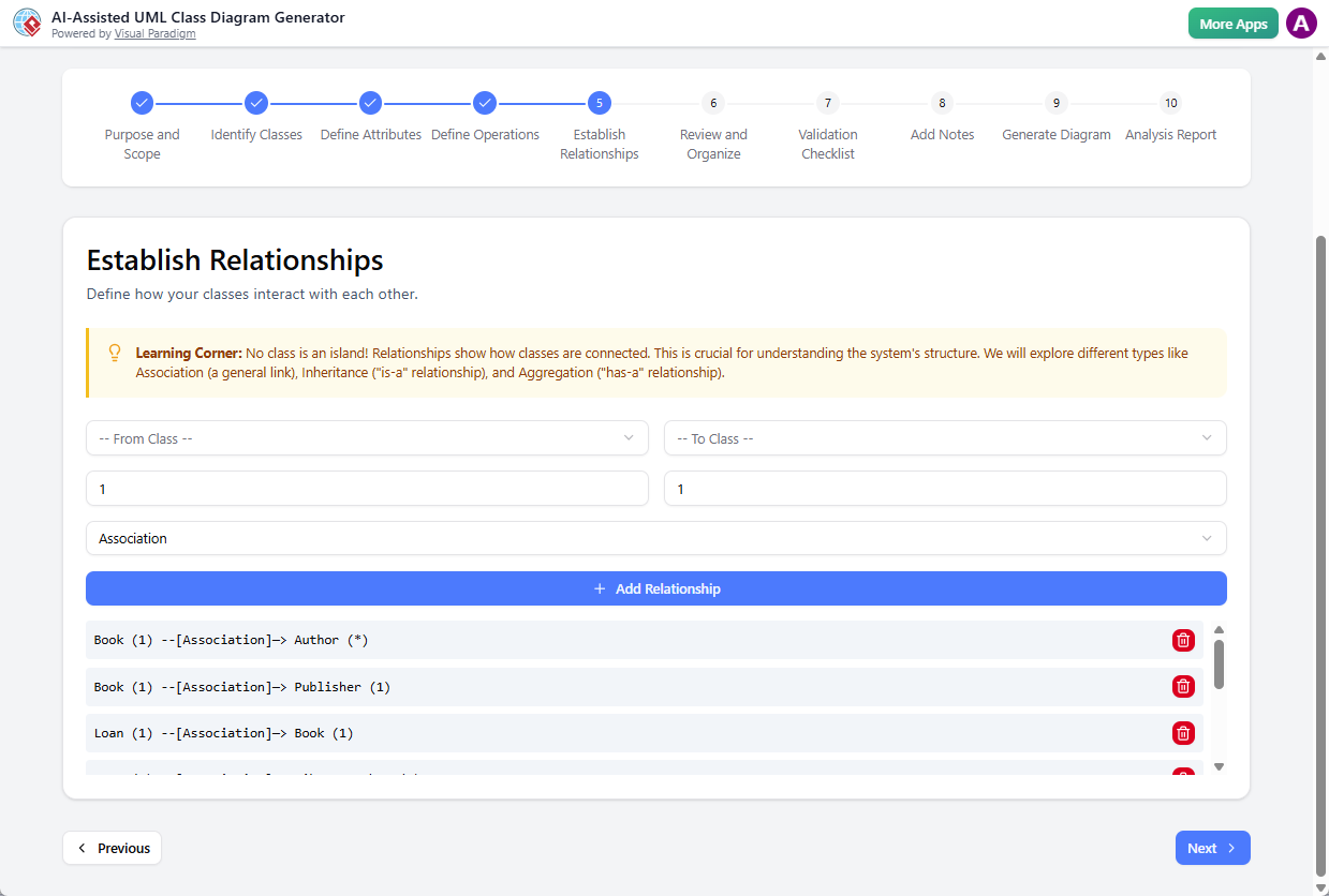 AI-Assisted UML Class Diagram Generator - Step 5: Establish Relationships