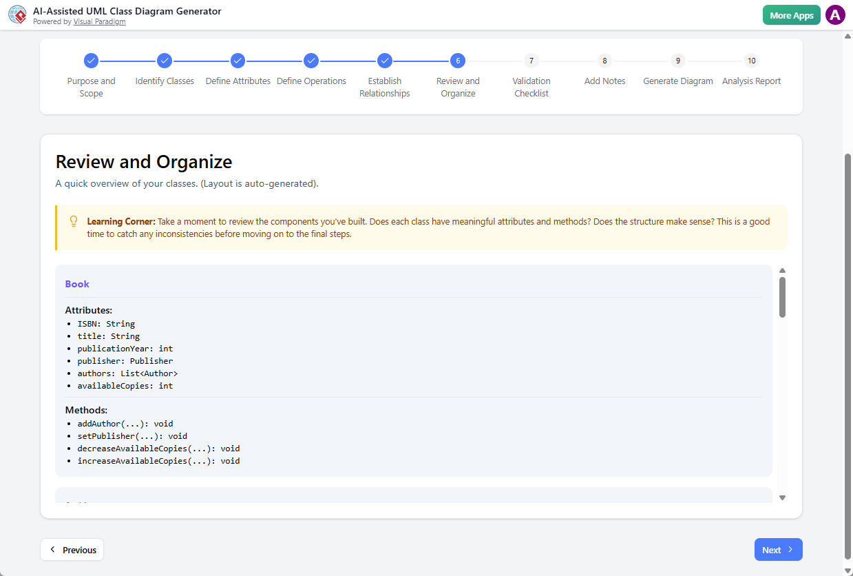 AI-Assisted UML Class Diagram Generator - Step 6: Review and Organize