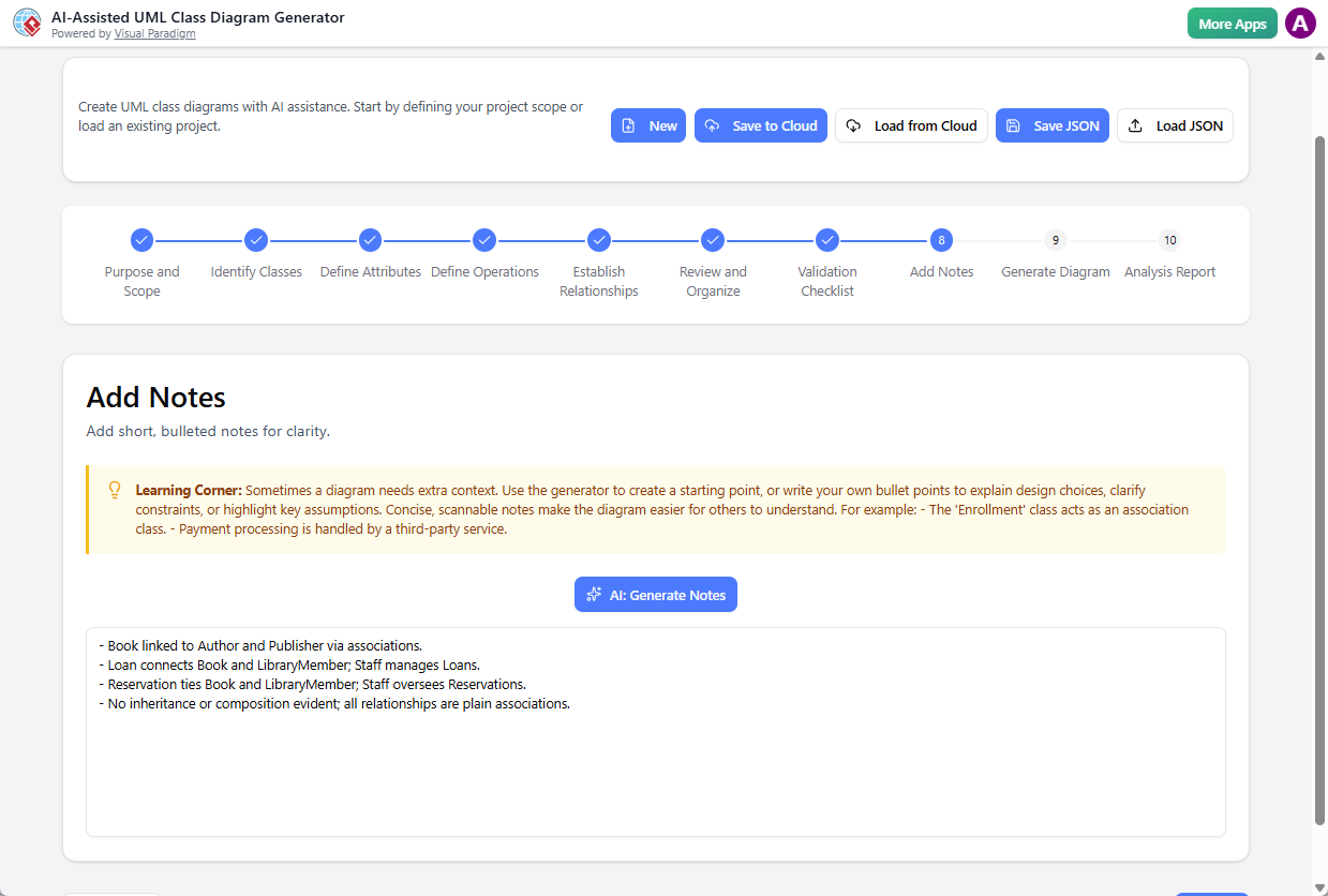 AI-Assisted UML Class Diagram Generator - Step 8: Add Notes