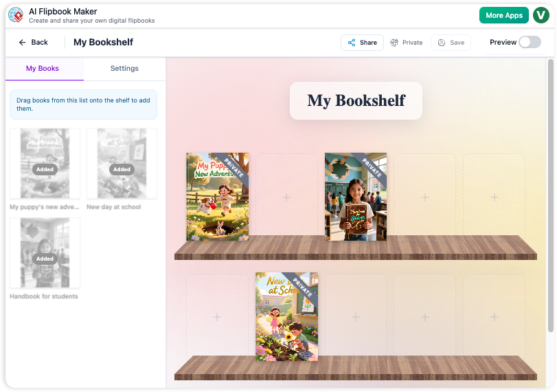 Create and customize Bookshelf with AI Flipbook Maker
