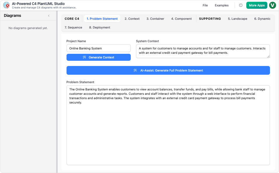 AI-Powered C4 PlantUML Studio