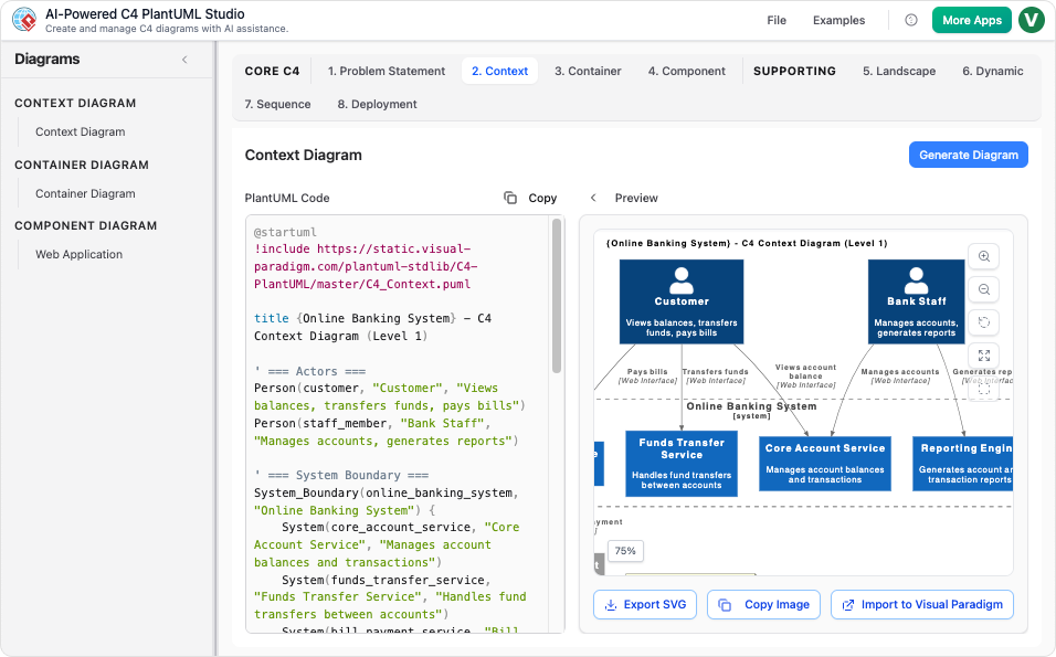 AI-Powered C4 PlantUML Studio