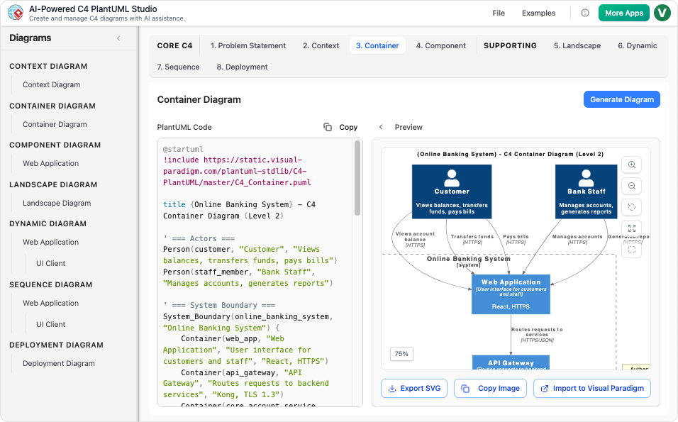 AI-Powered C4 PlantUML Studio