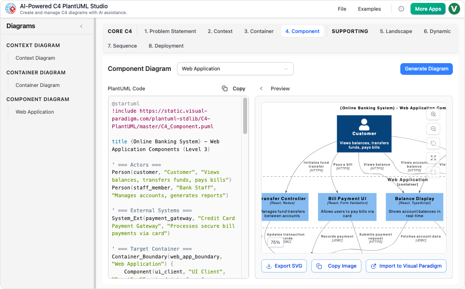 AI-Powered C4 PlantUML Studio
