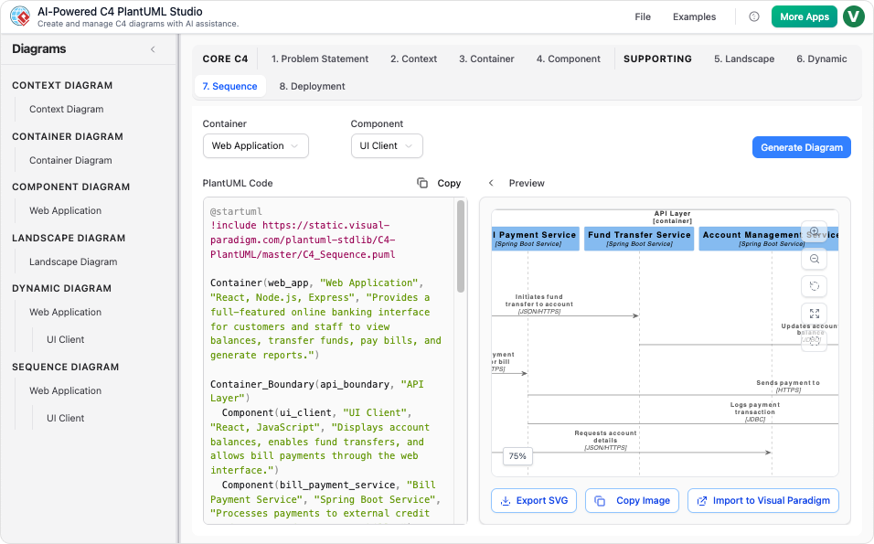 AI-Powered C4 PlantUML Studio