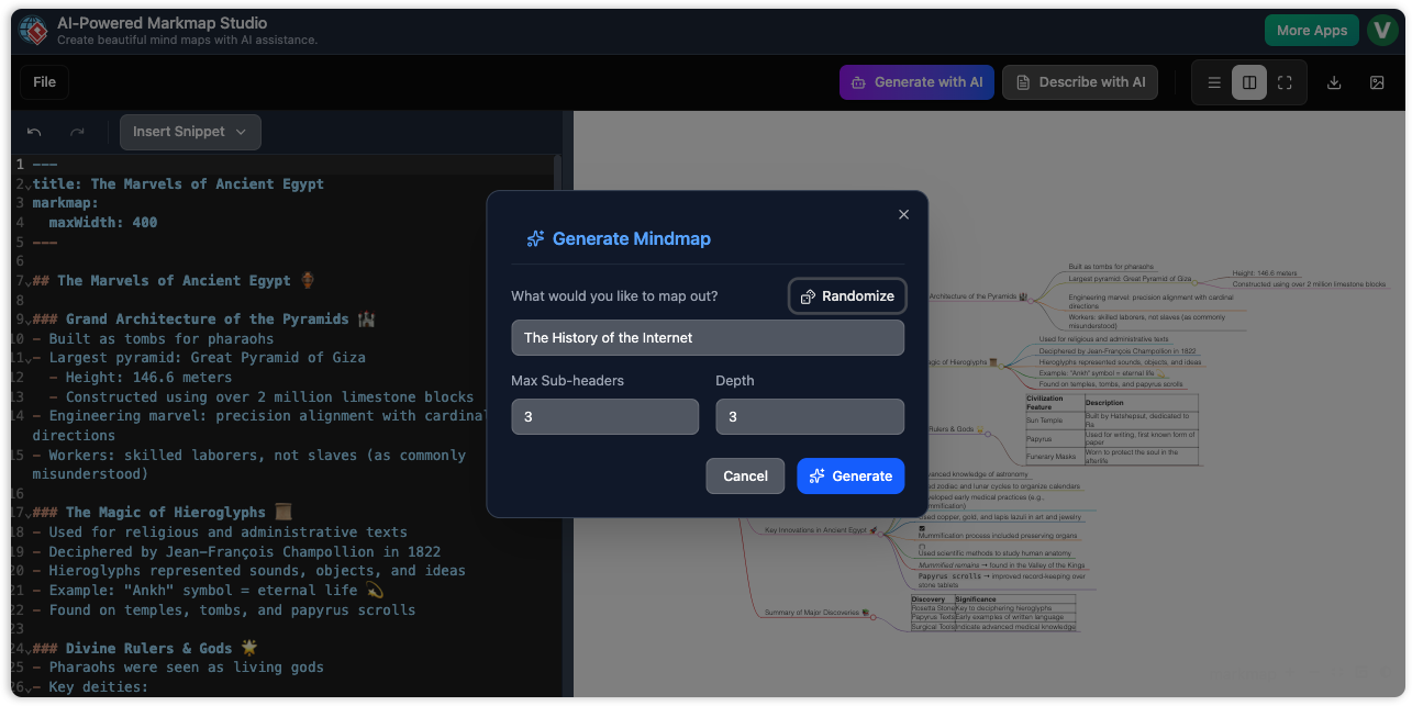AI-powered Markmap Studio Generate with AI