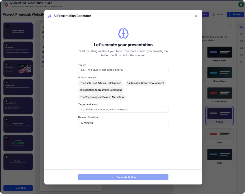 AI Animated Presentation Studio