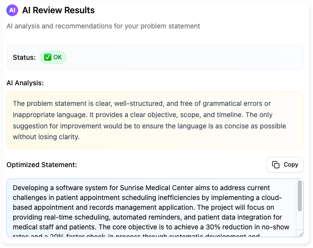 AI-Powered Problem Description Result