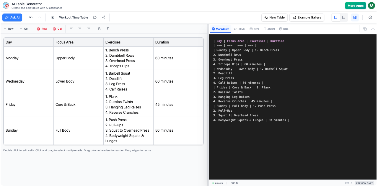 GenTables: AI-Powered Table Generator