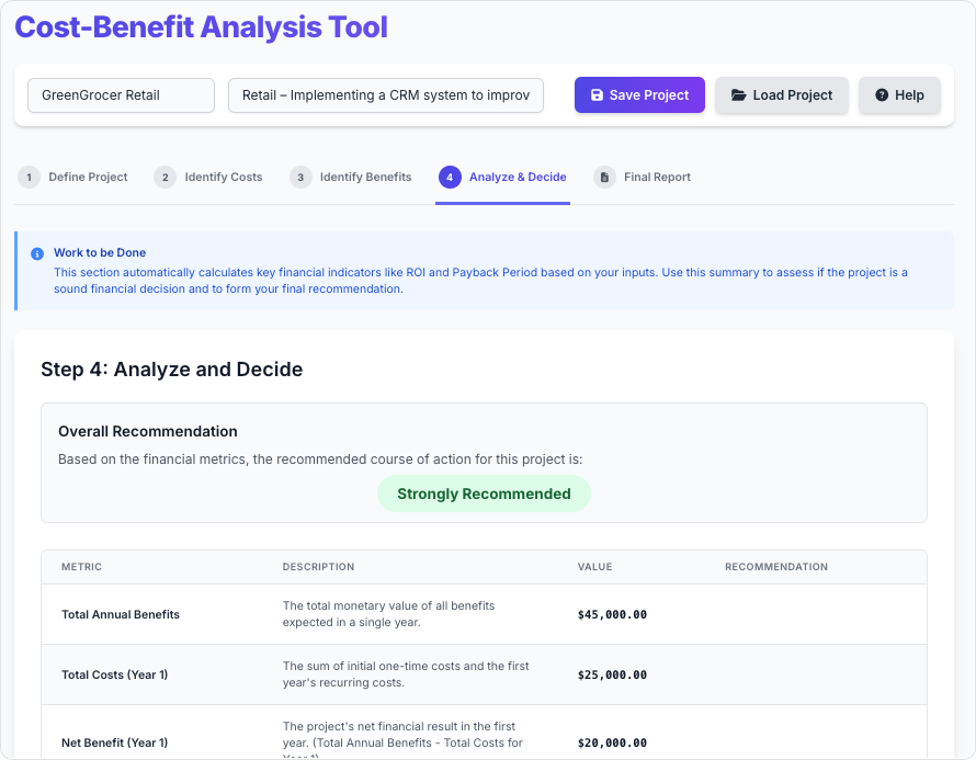 Cost-Benefit Analysis (CBA) Tool