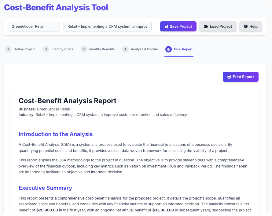 Cost-Benefit Analysis (CBA) Tool