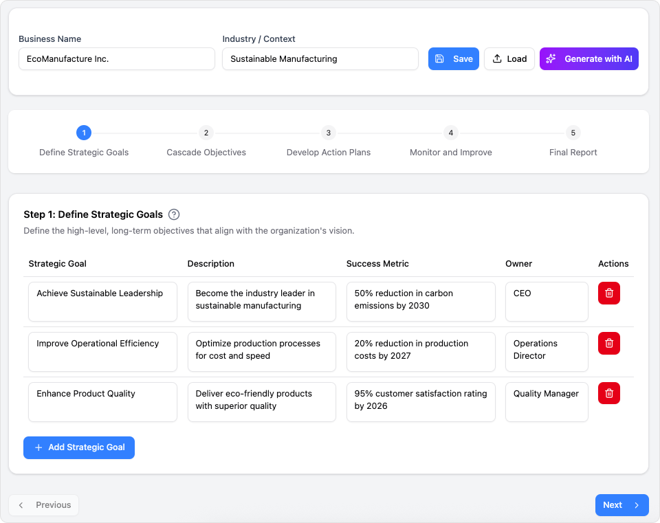 Hoshin Kanri Policy Deployment App