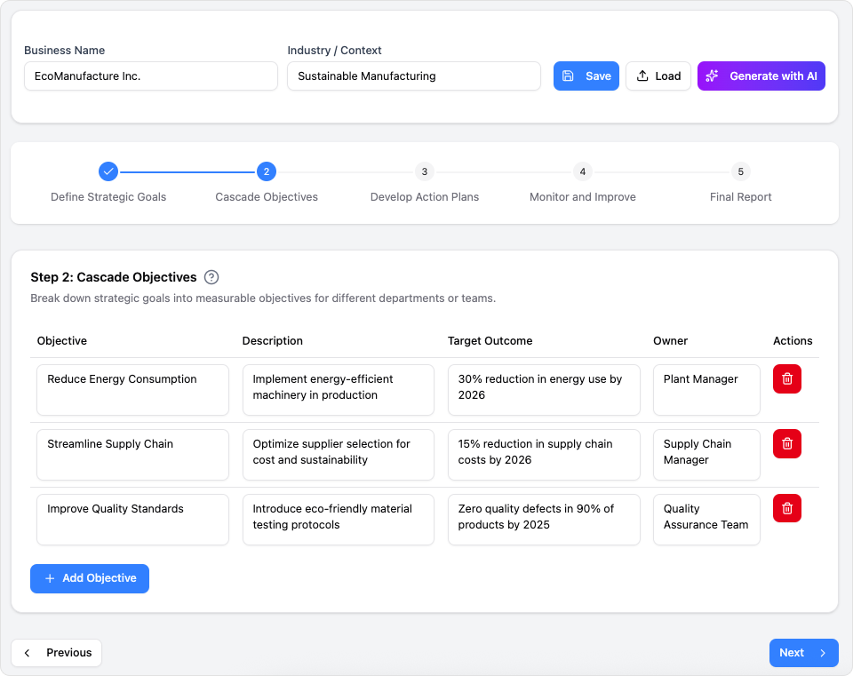 Hoshin Kanri Policy Deployment App