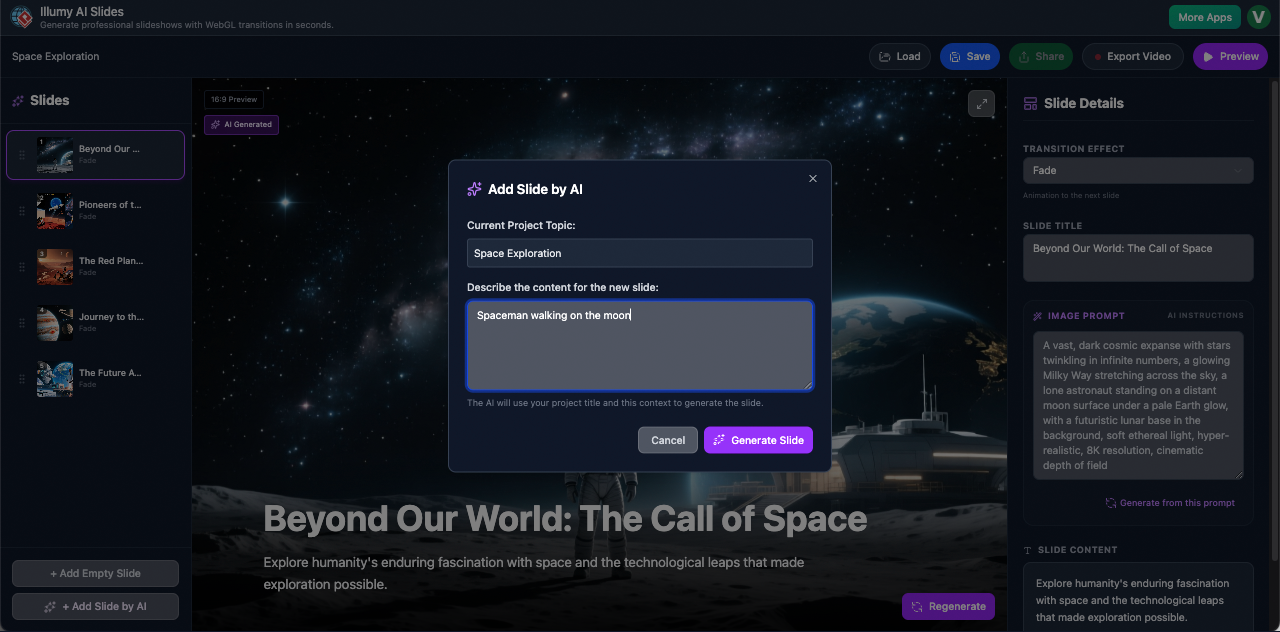 Illumy AI Slides - Transform Ideas into Cinematic Video Presentations