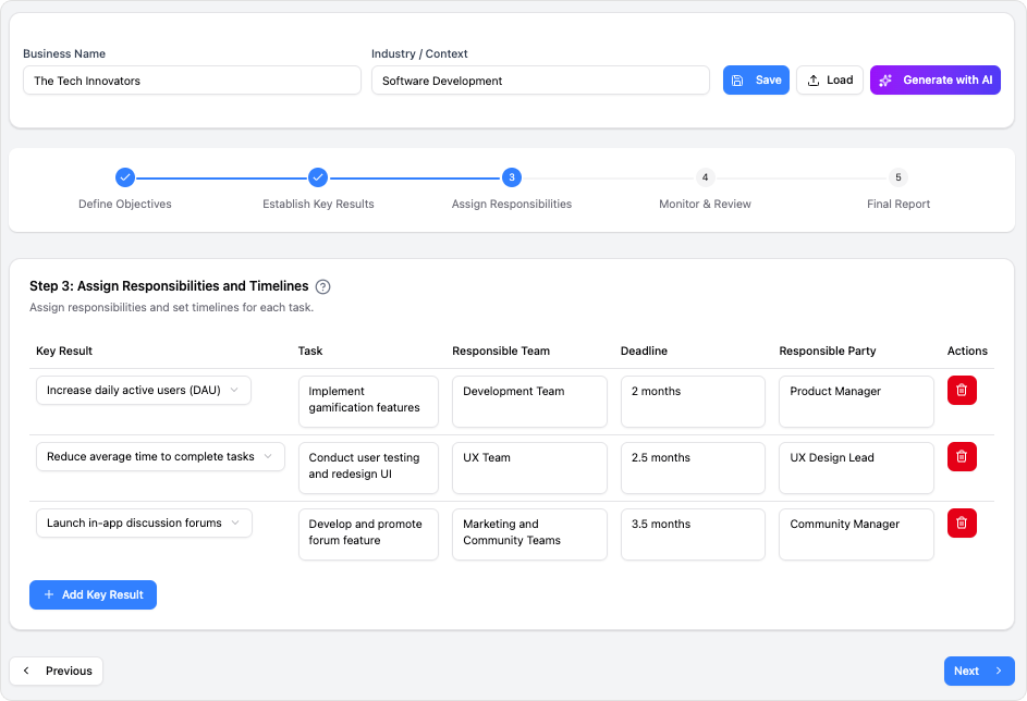 OKRs (Objectives and Key Results) Framework Tool