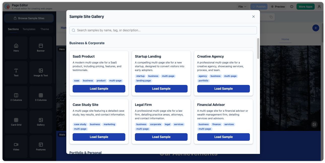 Page Editor Sample Sites