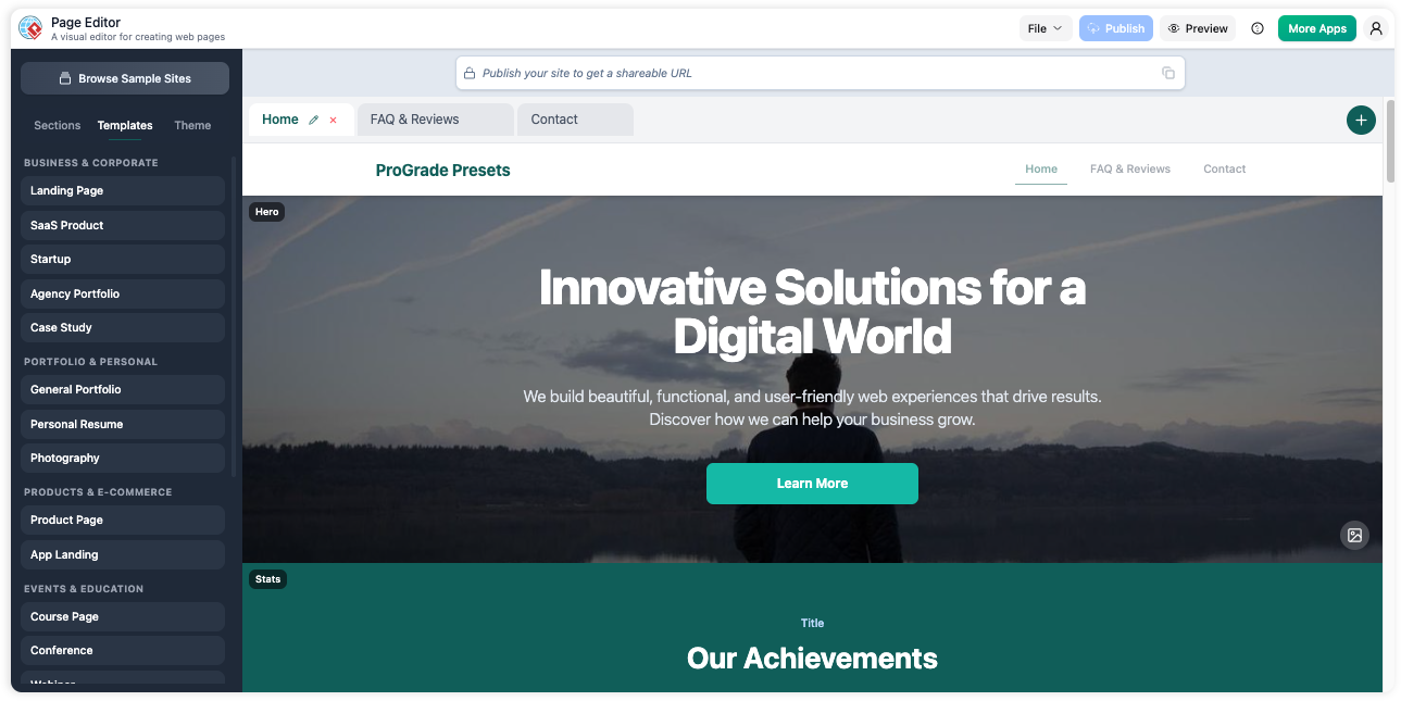 Page Editor Built In Templates