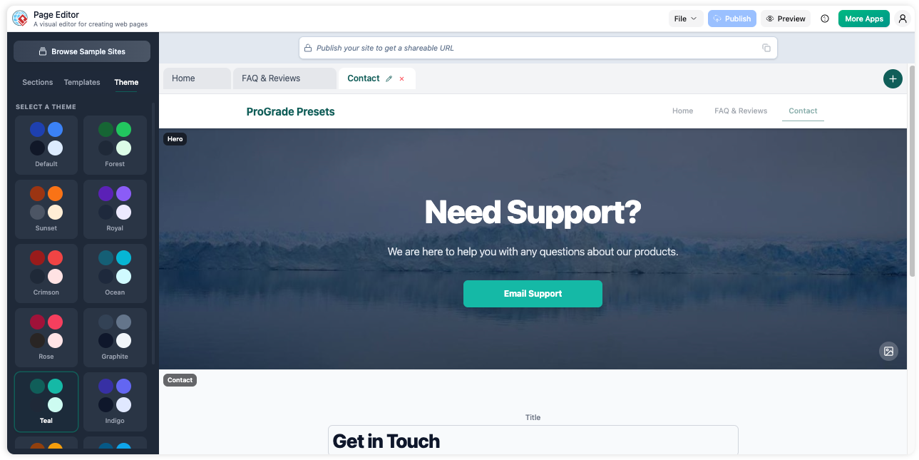 Page Editor Themes Setting