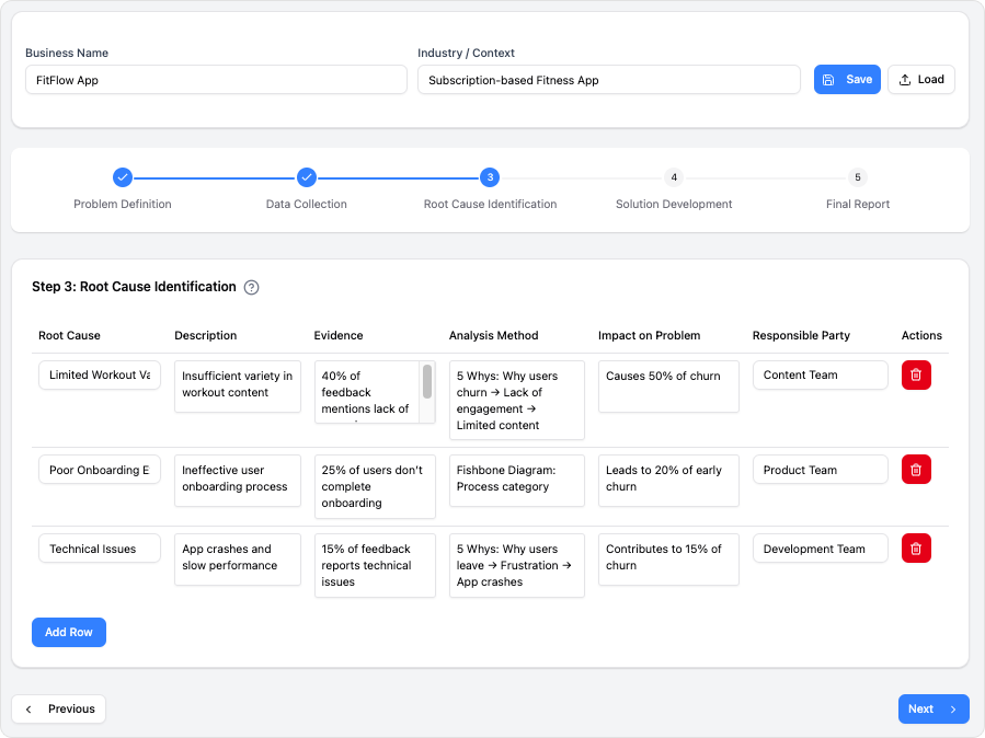 Root Cause Analysis (RCA) Framework Tool