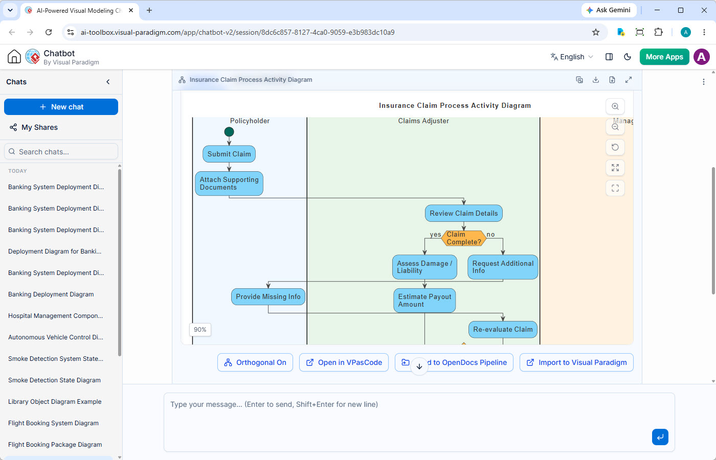 AI Chatbot generating a UML Activity Diagram