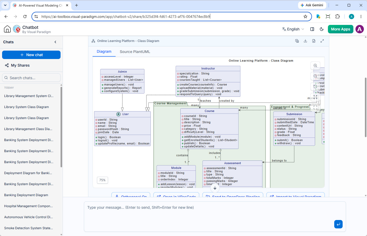 AI Chatbot generating a UML Class Diagram