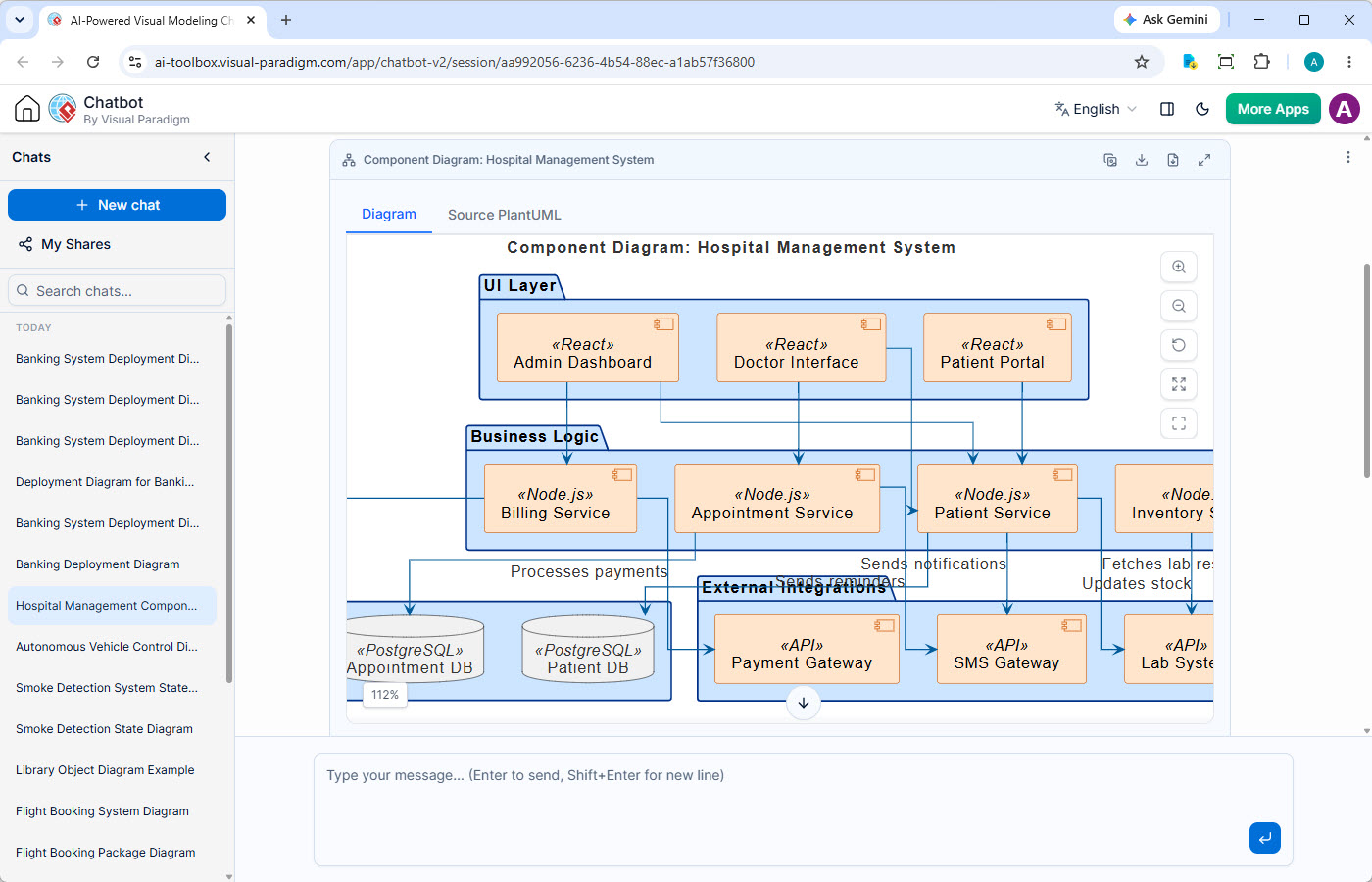 AI Chatbot generating a UML Component Diagram