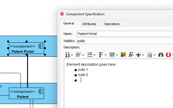 Visual Paradigm Desktop showing a component's interfaces linked to realizing classes.
