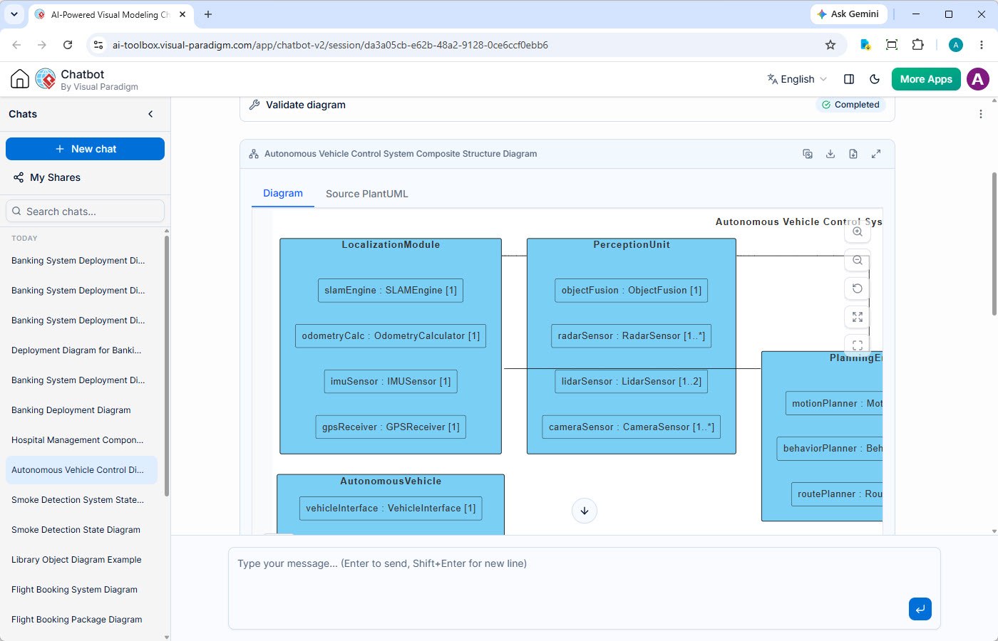 AI Chatbot generating a UML Composite Structure Diagram