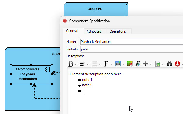 Visual Paradigm Desktop showing an artifact on a deployment diagram traced back to a component diagram.
