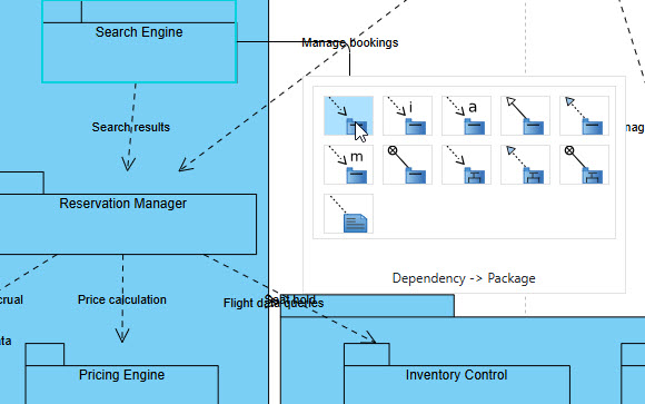 A team collaborating on a package diagram using the VP Online whiteboard editor.