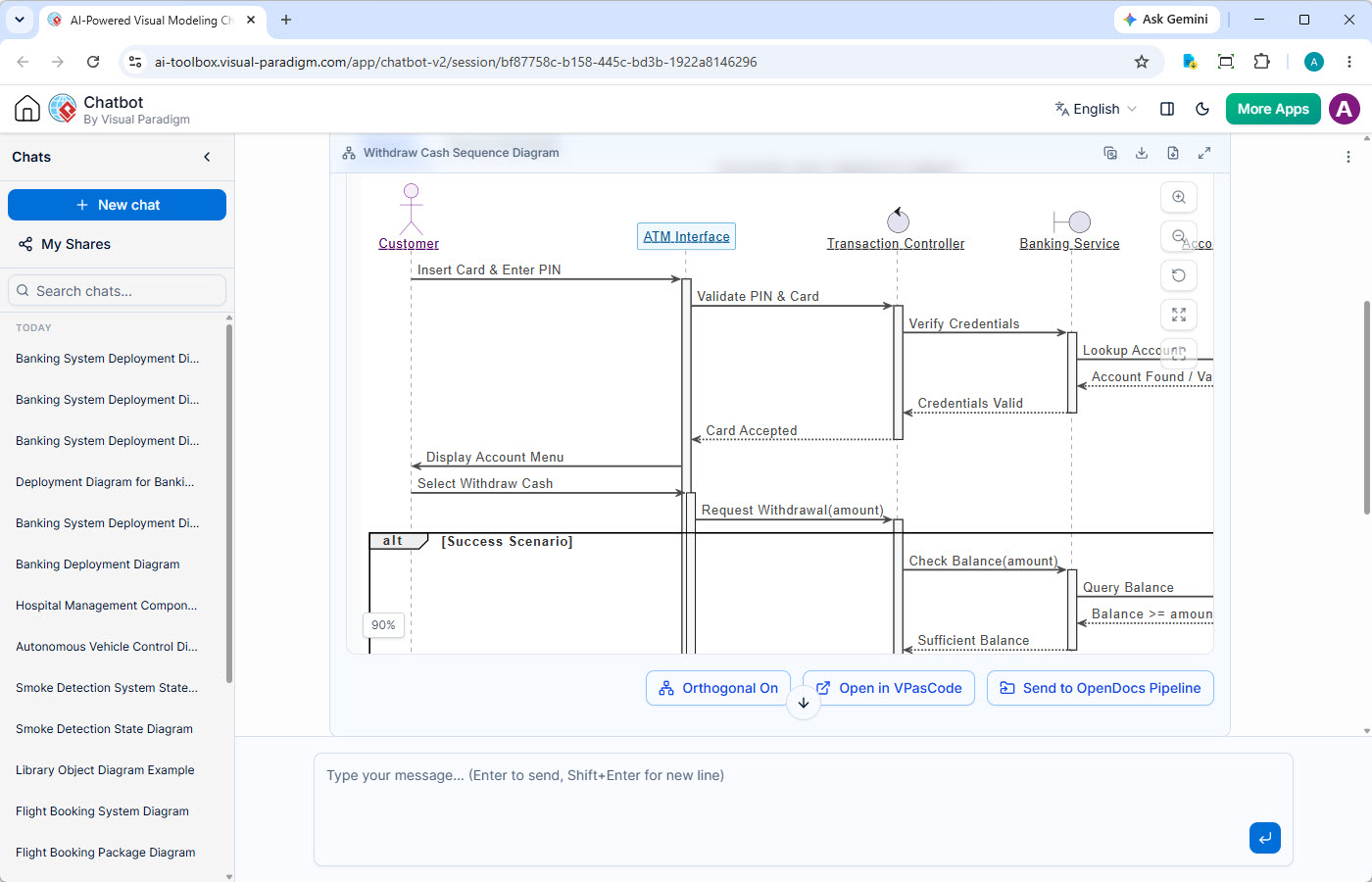 AI Chatbot generating a UML Sequence Diagram
