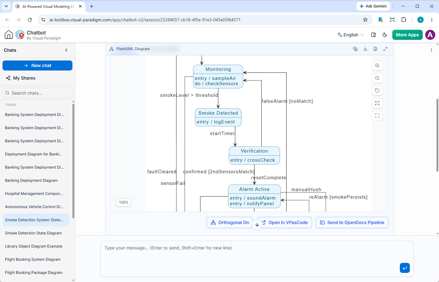 AI Chatbot generating a UML State Machine Diagram