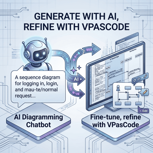 Workflow from AI Chatbot to the VPasCode Mermaid editor.