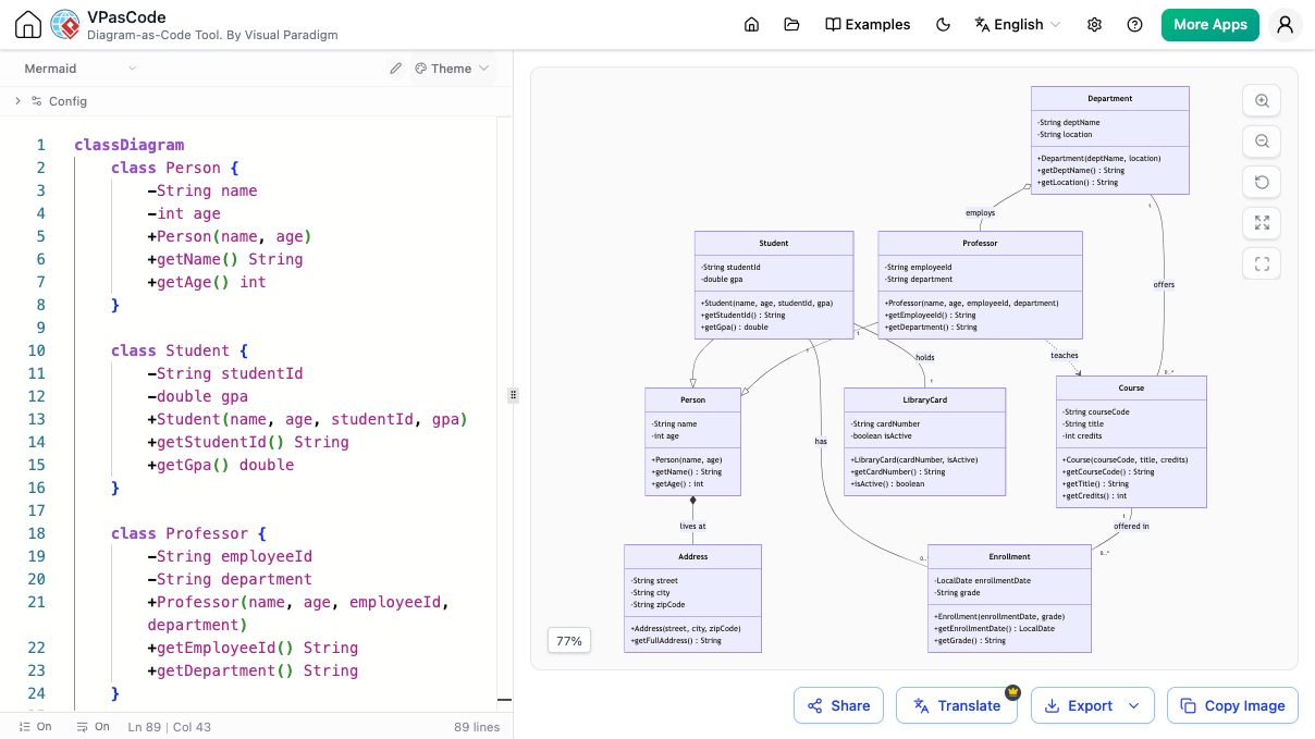 university system class diagram in text to diagram - VPasCode
