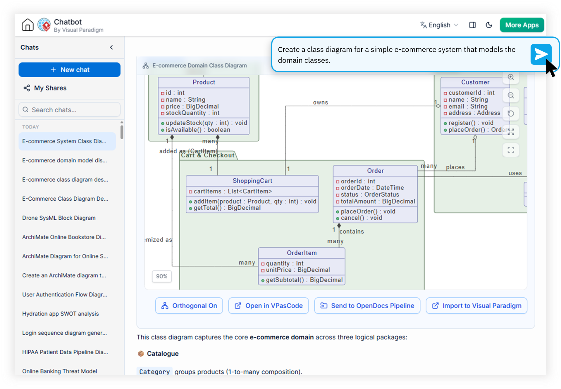 Visual Paradigm AI Chatbot integrated with VP Desktop interface