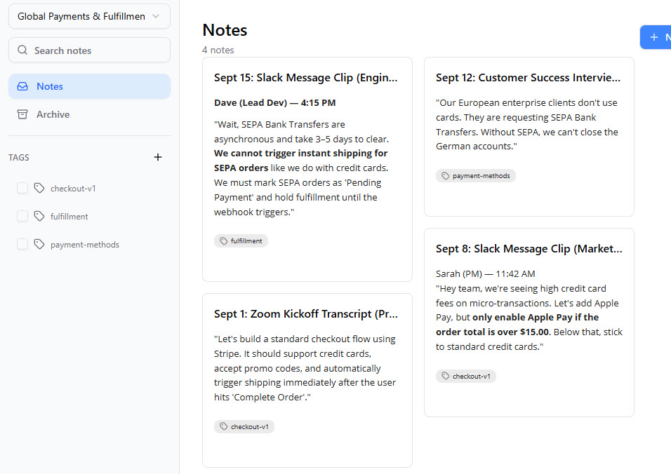 Chronological Timeline View in NotesKeep showing note entries