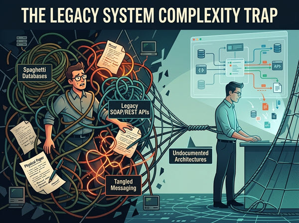 Illustration representing the The Legacy System Complexity Trap