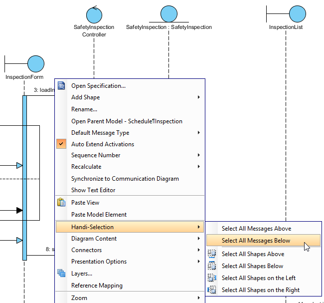 hand selection in activity diagram