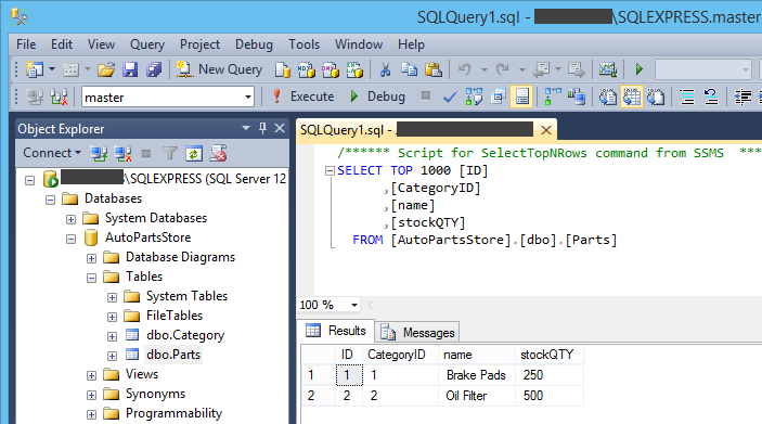 Database exported to MS SQL