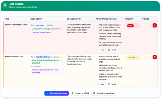 AI User Story (3Cs) Editor